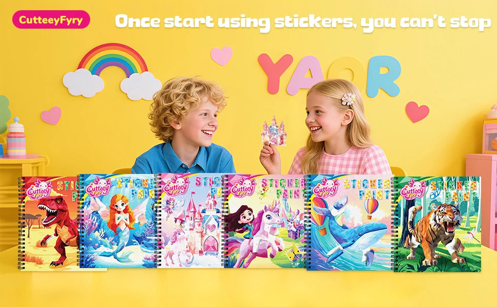 1/2PCS CutteeyFyry Sticker Book By Number Unicorn Stickers Paint Book For Kids Paint by Number Sticker Book Keep Kids Busy
