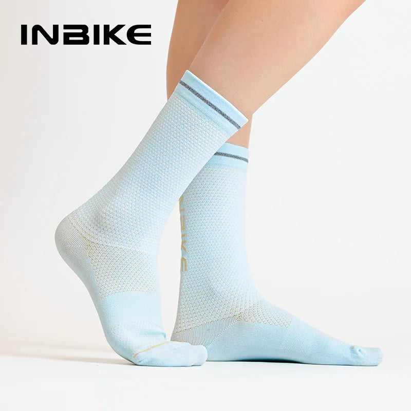 INBIKE Summer Cycling Socks Men Sports Compression Running Socks Biking Socks Crew Length Breathable Basketball Football Socks