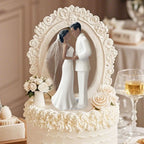 Elegant Bride & Groom Wedding Cake Topper with Veil 4.3" - Anniversary, Bridal Shower, Engagement Party Decoration