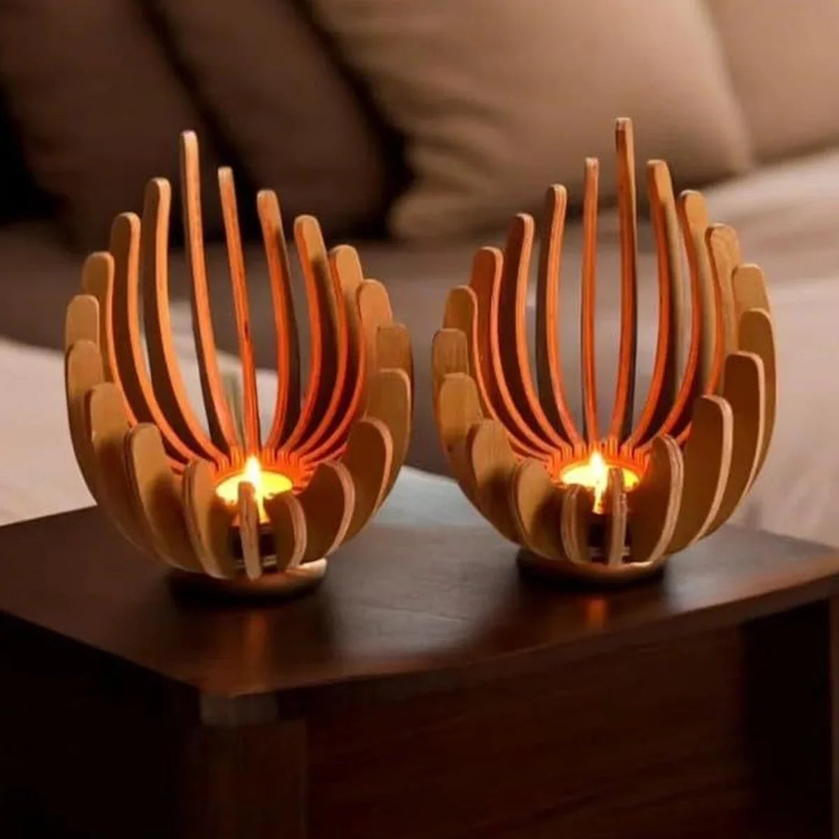 1Pc Hand-Assembled Lotus Candle Holder - Elegant Wooden Tea Light Centerpiece, Home Table Decor for Weddings, Christmas, Mot