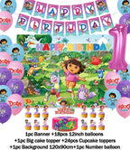 Cartoon-Dora-The-Explorer Theme Kids Birthday Party Digital Balloon Banner Background Cake Topper Decoration Supplies Baby Gifts