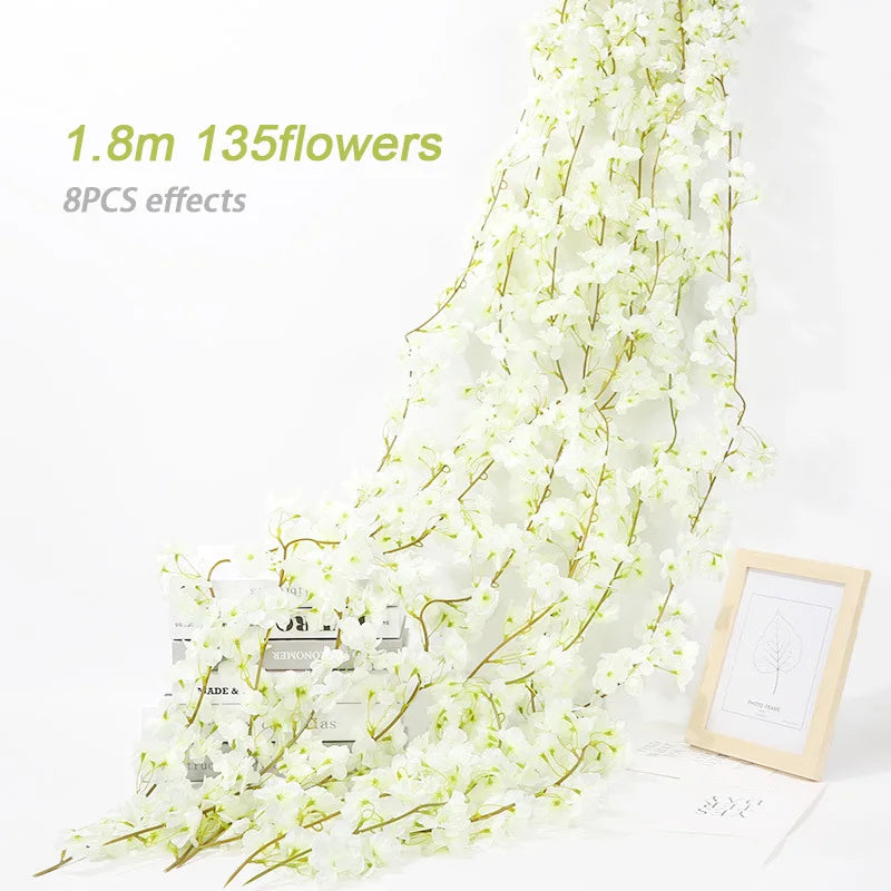 Pink Sakura Artificial Flowers Garland Cherry Blossoms Vines Garden Arch Decor Fake Flower Garland Wedding Party Home Decoration