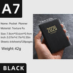 A7 specification 2026 English planner book, mini portable pocket daily schedule book, 64 sheets 128 page thin weekly calendar