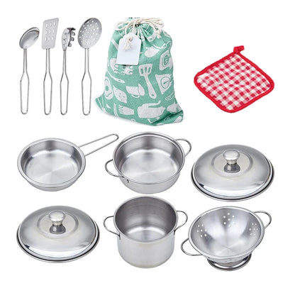 Stainless Steel Kids Kitchen Cookware Set – Pretend Play Cooking Toy