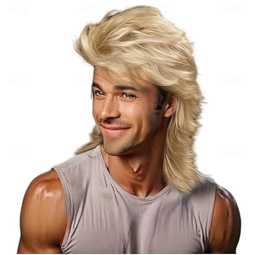 HAIRJOY Synthetic Hair Mullet Wigs for Men 70s & 80s Costume Party Synthetic Wigs