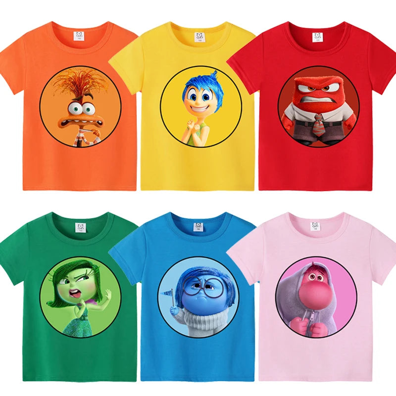 Inside Out 2 Joy Sadness Girls Boys Child T Shirt Clothes Tops Children's Clothing Summer Cute Short Sleeve Tee Kids Gift