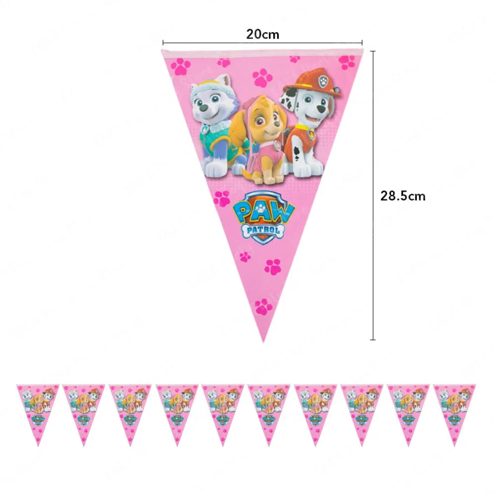 New Paw Patrol Banner Kids Birthday Bunting Pennant Baby Shower Wedding Garland Flag Party Outdoor Garden Decoration Supplies