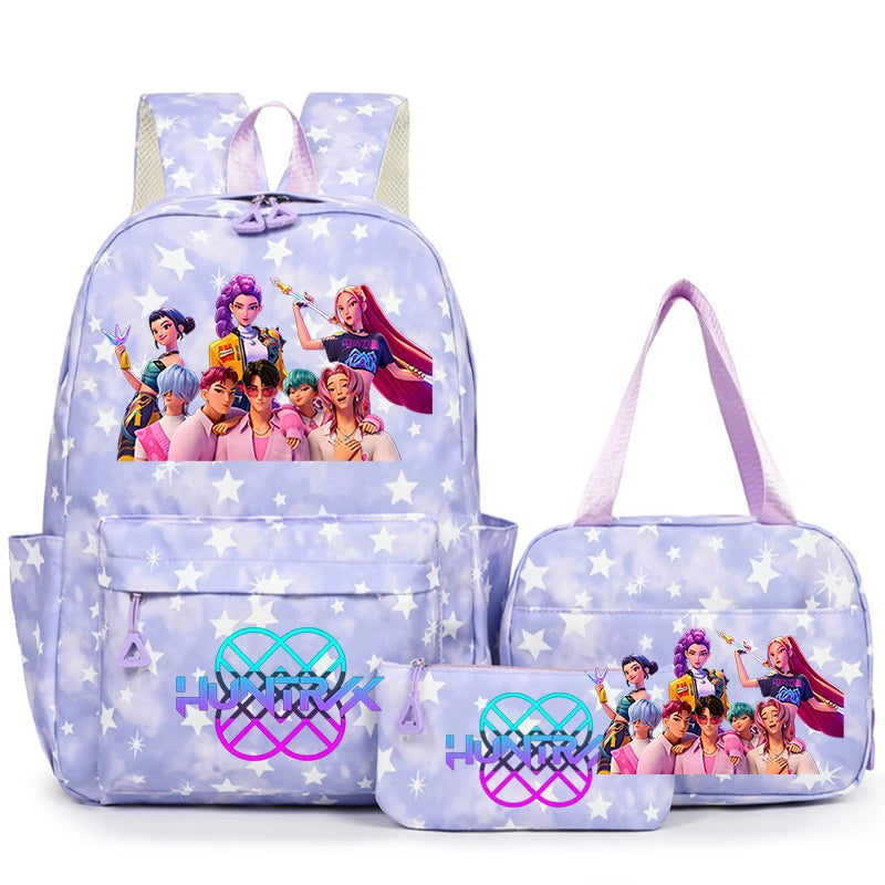 3Pcs/Set KPop Demon Hunter School Bags Girls Teens Rumi Mira Zoey Youth School Backpack Travel School Students Laptop Backpack