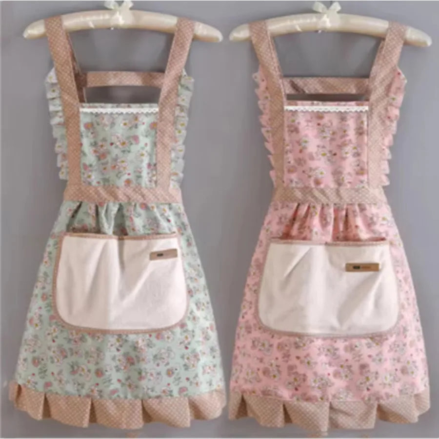 1/2/5pcs Lovely Canvas Apron Female Household Kitchen Cooking Antifouling Breathable Wear Cleaning Suitable