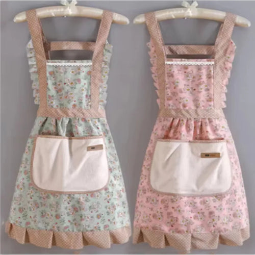 1/2/5pcs Lovely Canvas Apron Female Household Kitchen Cooking Antifouling Breathable Wear Cleaning Suitable