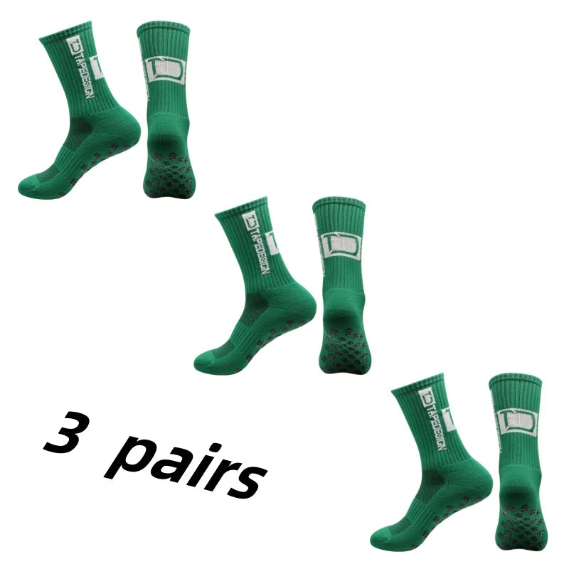 3Pairs/Lot New in ANTI SLIP Tapedesign Football Socks Mid Calf Non-Slip Soccer Sport Cycling Sports Mens Sock Women
