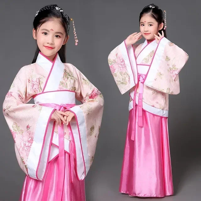 chinese Folk Dance new year clothes traditional hanfu for girls kids dragon dress ancient Stage Carnival costume Clothing skirt