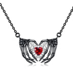 Gothic Punk Bat Wings and Heart-Shaped Resin Pendant Necklace - Dark Fantasy Style Alloy Chain, Halloween Gift for Women, Casual Fashion Accessories