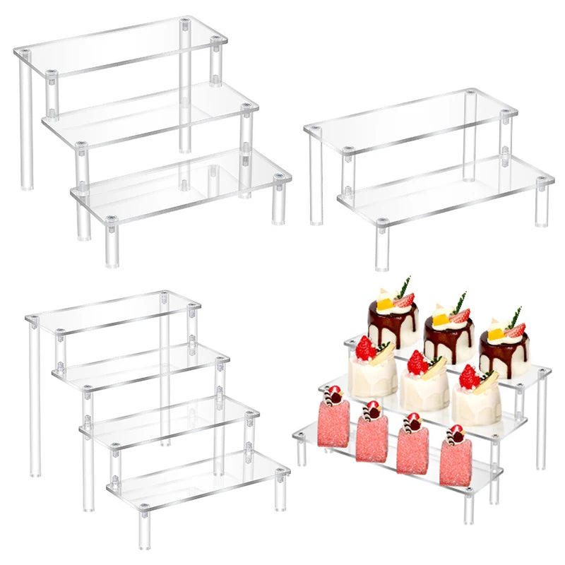1pcs Multi-Layer Acrylic Display Stand Cake Display Rack High Transparent Trapezoidal Storage Shelf Perfect for Dessert Cupcake