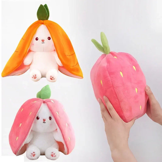 Cute Strawberry Carrot Rabbit Plush Toy – Soft Cuddly Bunny Doll