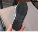 Kids Square Dance Performance Shoes Black Solid Color Girls Princess Shoe with Double Bow 2024 New Girls Leather Shoes Soft Sole