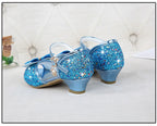 Children Princess Sandals Kids Girls Wedding Shoes High Heels Dress Shoes Bowtie Purple Pink Blue Silver Shoes For Girls