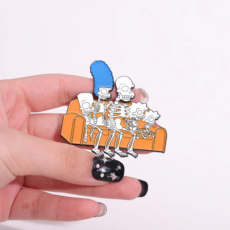 Animated Sitcom Punk Skull Brooch Enamel Pins Funny Cartoon Metal Brooches Backpack Lapel Badges Accessories Gift for Friends