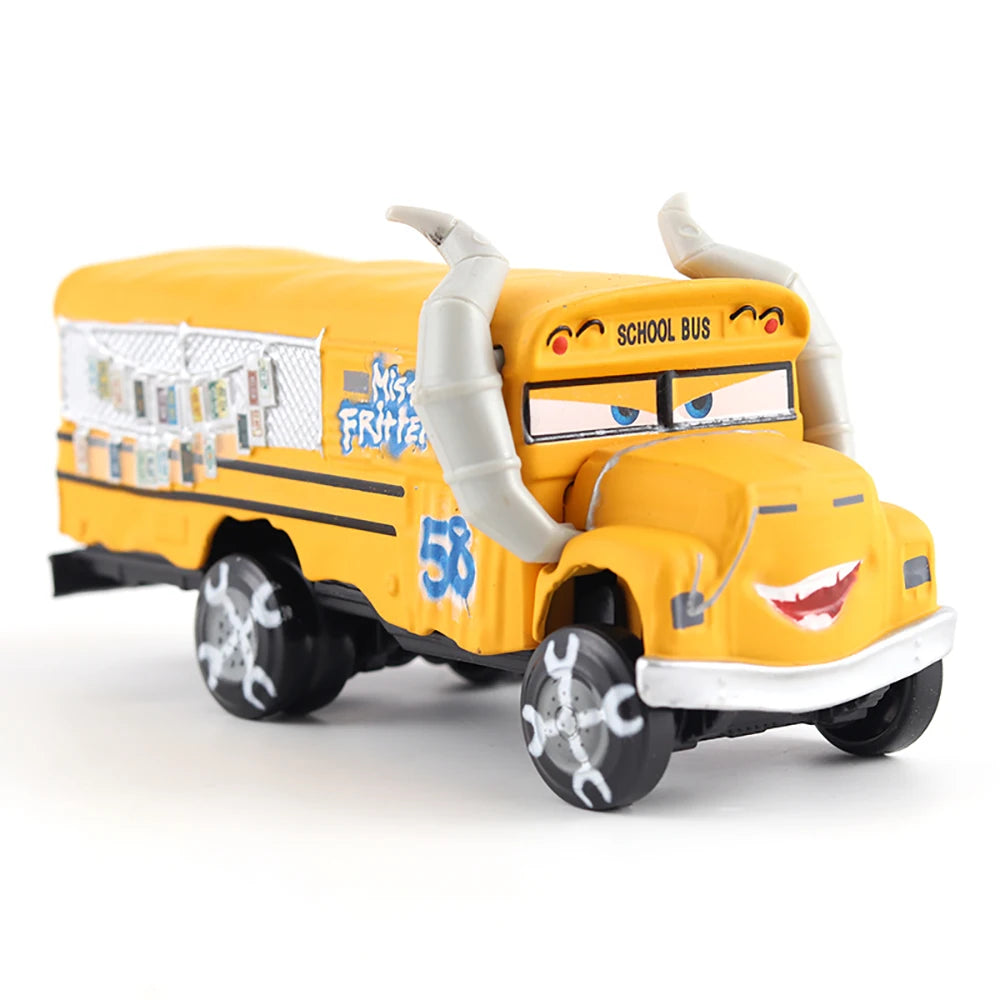 Original Pixar Cars 3 Anime Figure School Bus Cartoon Model Cars 1:55 Metal Die Casting Alloy Cars Child Toys Birthday Gifts