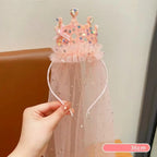 Princess Crown Veil Headband for Girls Sparkly Dress Up Party Accessory