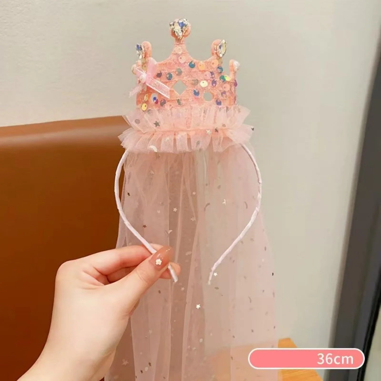 Princess Crown Veil Headband for Girls Sparkly Dress Up Party Accessory