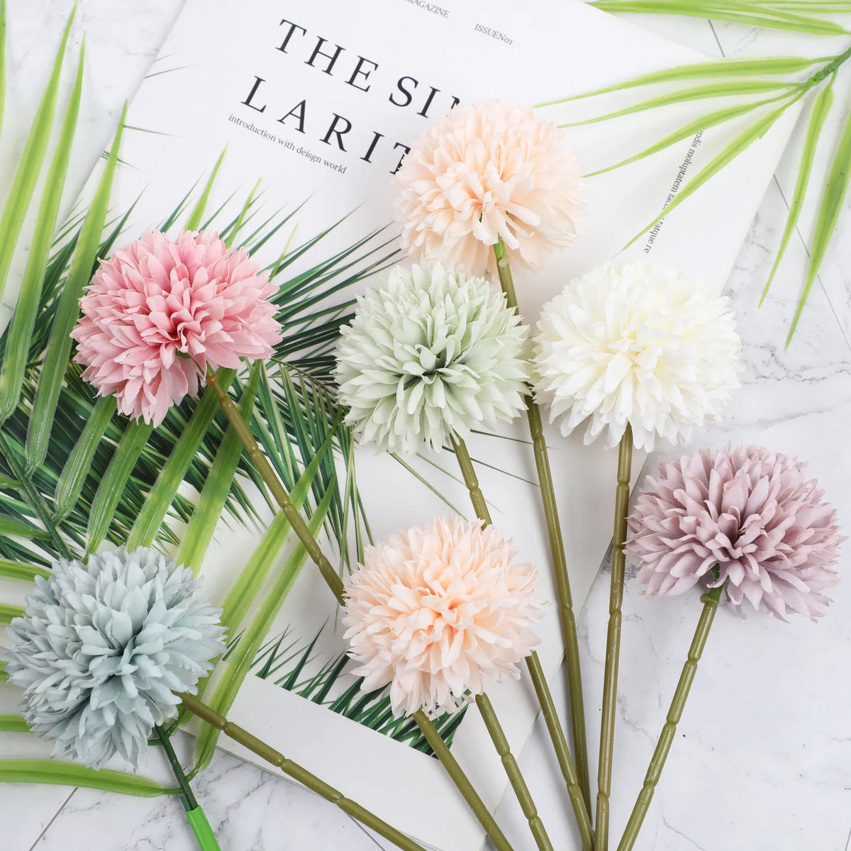 6 Artificial Dandelion and Chrysanthemum Ball Bouquets - Perfect for Home, Office, Coffee Shop, Garden Party, Wedding Decoration