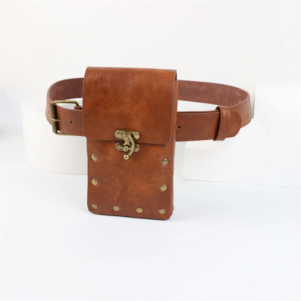 4PCS/1PCS MedievalCosplayLeather Belt Copper Coin Waist Bag Renaissance Dress Steam Belt Role Playing Halloween Belt Set Cosplay