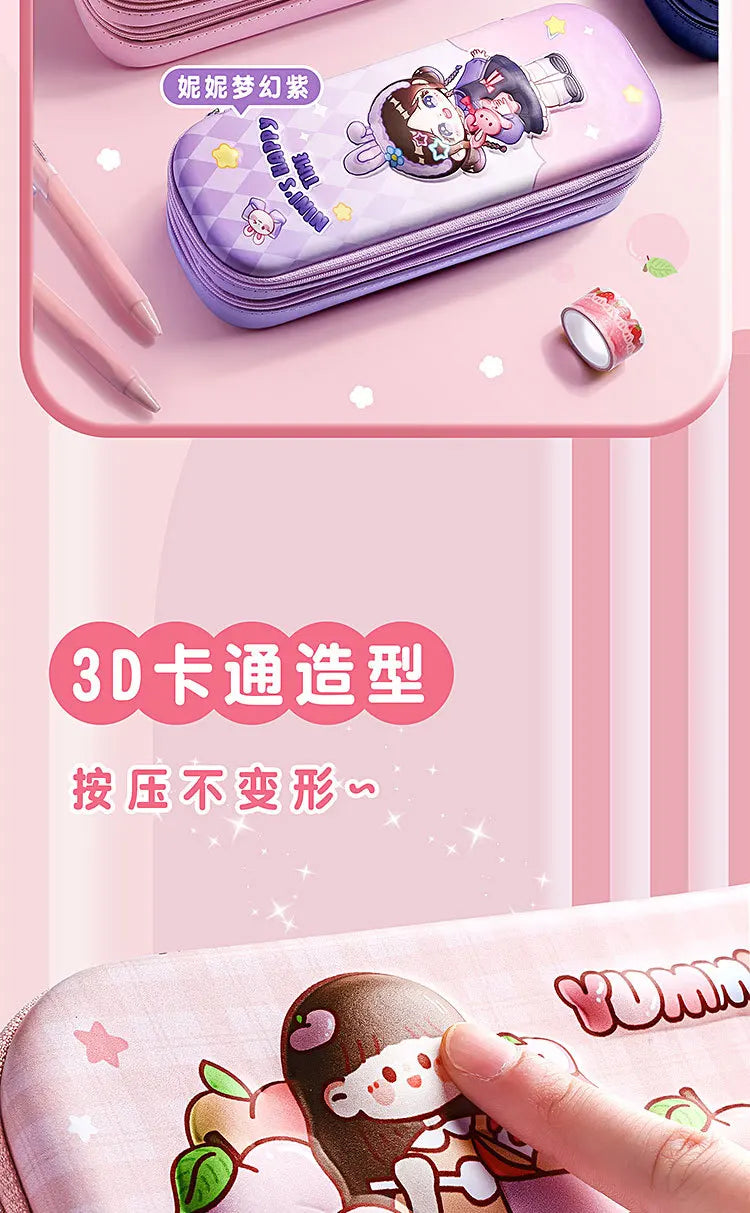 3D Astronaut Pencil Case Boys Stationery New Popular Student Double-layer Large Capacity Waterproof Pink Rabbit