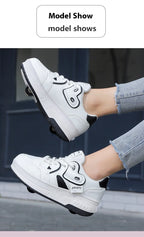 Girls Retractable Roller Shoes Breathable Walking Sneakers