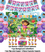 Cartoon-Dora-The-Explorer Theme Kids Birthday Party Digital Balloon Banner Background Cake Topper Decoration Supplies Baby Gifts