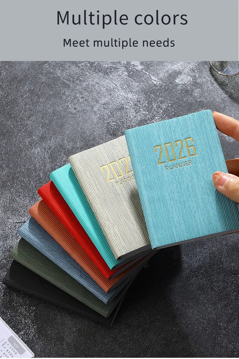 A7 specification 2026 English planner book, mini portable pocket daily schedule book, 64 sheets 128 page thin weekly calendar