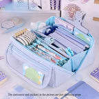 Large Capacity Pencil Case Organizer - Multi-Compartment Desktop Storage for School & Office Supplies ( Pink/Purple/Black)