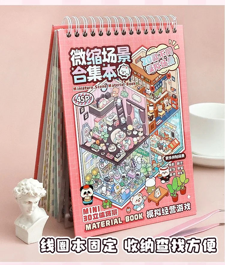 20Pcs Scenes Cartoon Landscape Sticker Book Forest Village DIY 3D Sticker Cabin Scene Pocket Birthday Gift for Kid Child Student