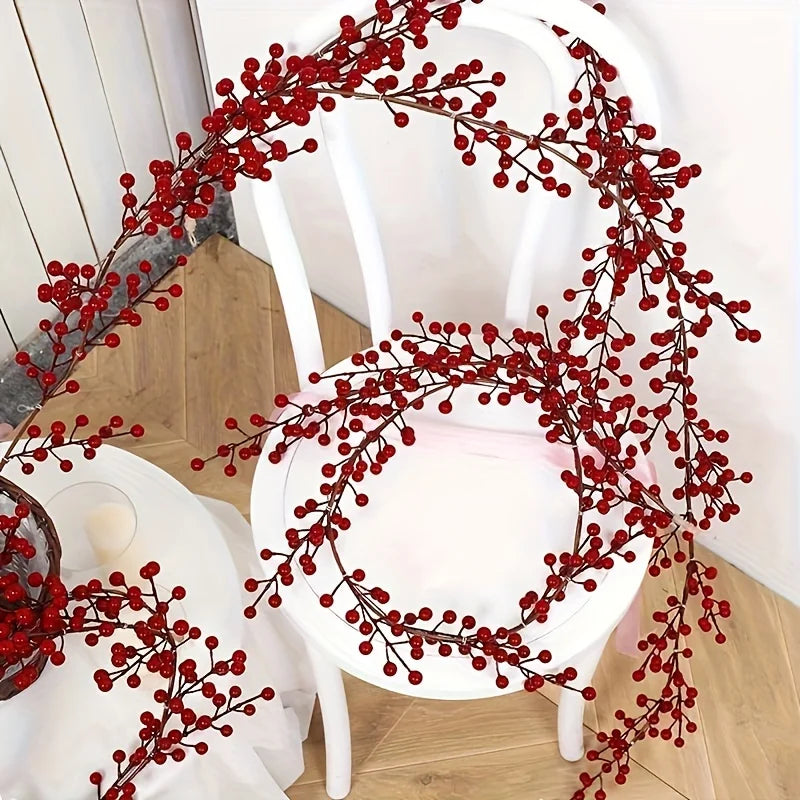 1pc 190cm Artificial Cranberry Vine, Christmas - Suitable for Dining Table, New Year Celebration, Engagement Party Decor