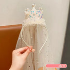 Princess Crown Veil Headband for Girls Sparkly Dress Up Party Accessory