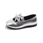 Kids Square Dance Performance Shoes Black Solid Color Girls Princess Shoe with Double Bow 2024 New Girls Leather Shoes Soft Sole
