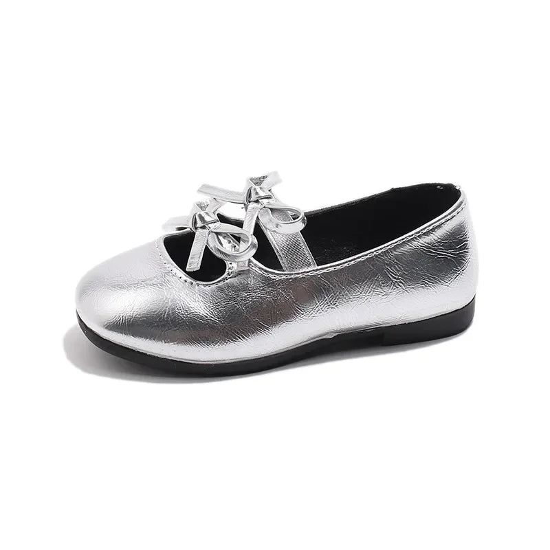 Kids Square Dance Performance Shoes Black Solid Color Girls Princess Shoe with Double Bow 2024 New Girls Leather Shoes Soft Sole