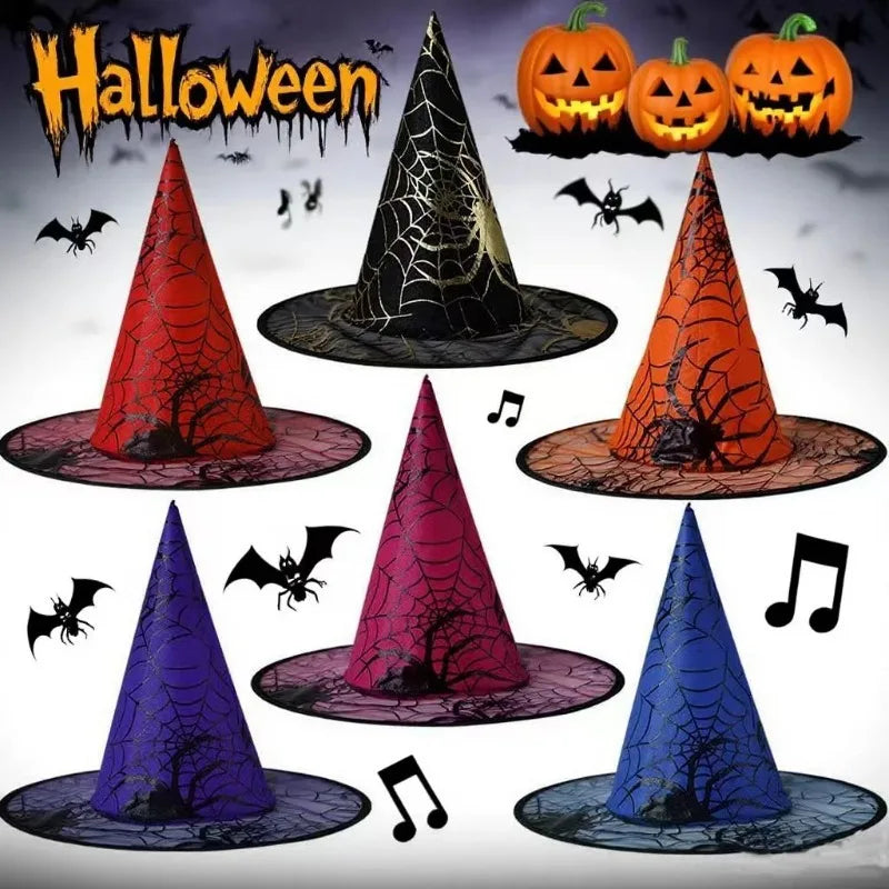 Witch Hat Halloween Decoration Supplies Witch Hat Children Adult Prom Party Dress Up Mesh Wizard Magics Hat for Party