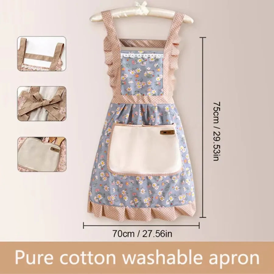 1/2/5pcs Lovely Canvas Apron Female Household Kitchen Cooking Antifouling Breathable Wear Cleaning Suitable