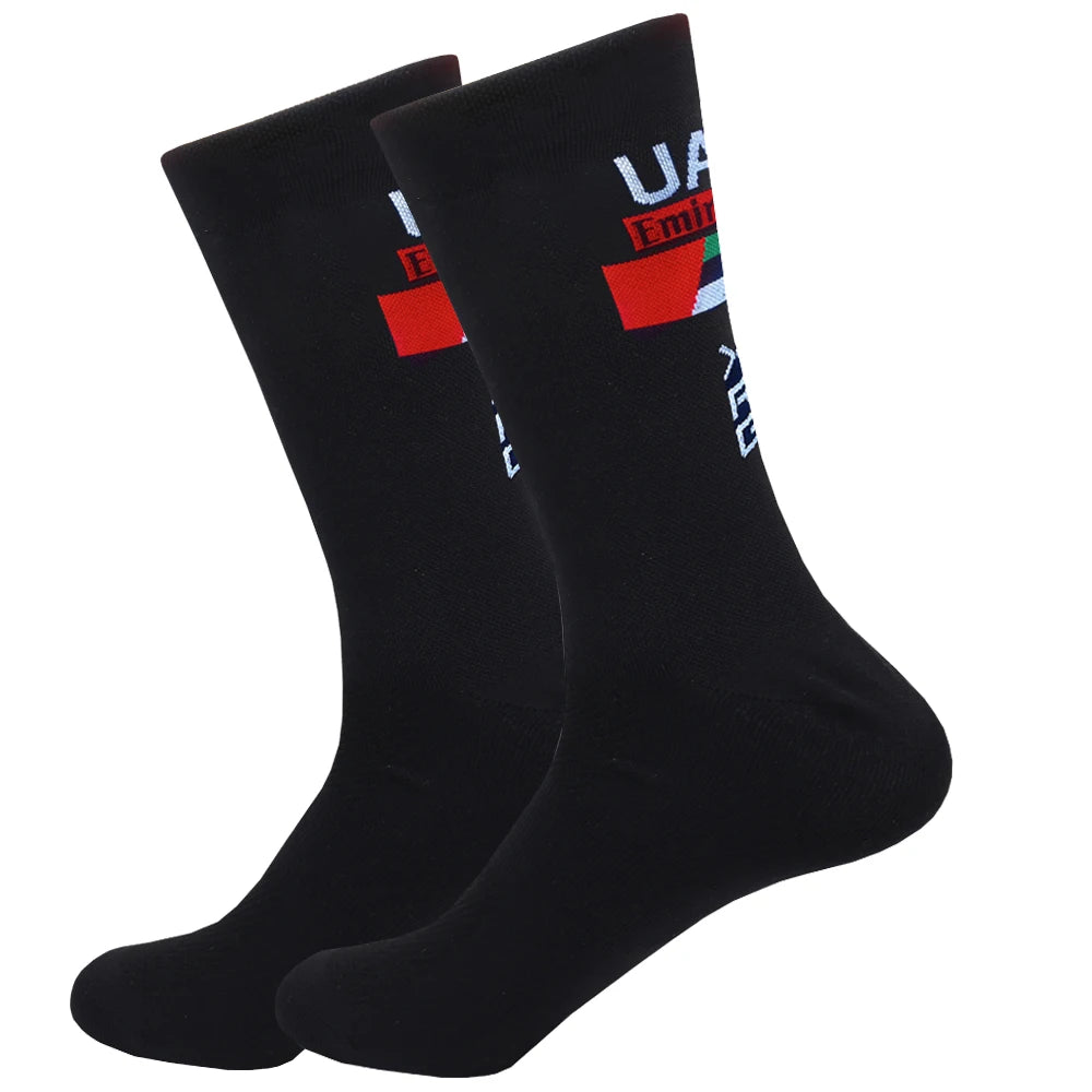 New UAE Cycling Socks rTeam Bike Nurse Compression Road Bike Running Mtb Knee-high White Sports Running Football Socks