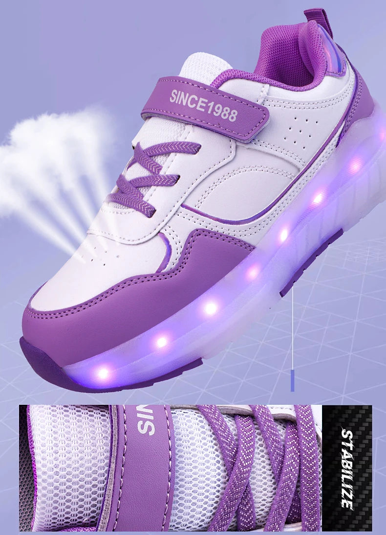 Light Up Roller Shoes Kids LED Sneakers USB Charge Sport Shoes