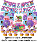 Cartoon-Dora-The-Explorer Theme Kids Birthday Party Digital Balloon Banner Background Cake Topper Decoration Supplies Baby Gifts
