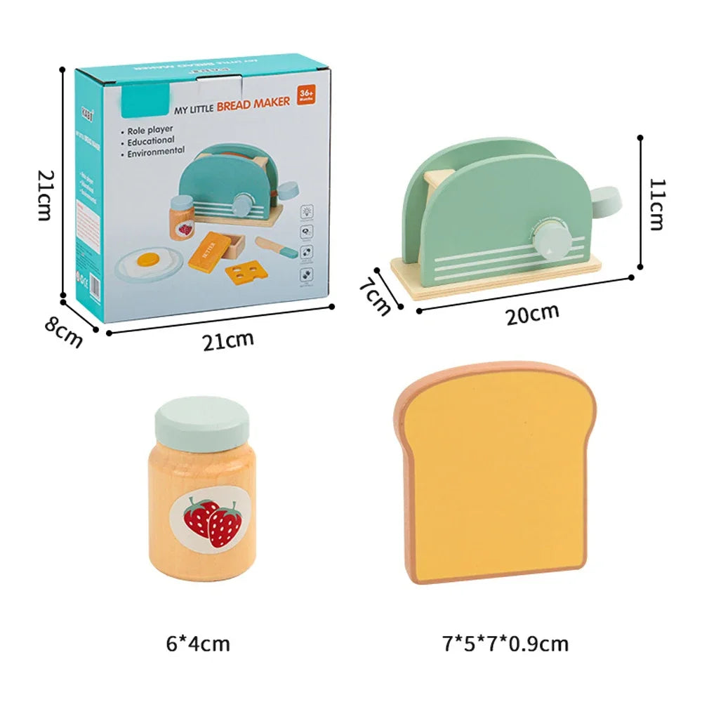 Wooden Toaster Toy Kids Pretend Play Kitchen Educational Breakfast Set