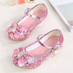 Children Princess Sandals Kids Girls Wedding Shoes High Heels Dress Shoes Bowtie Purple Pink Blue Silver Shoes For Girls