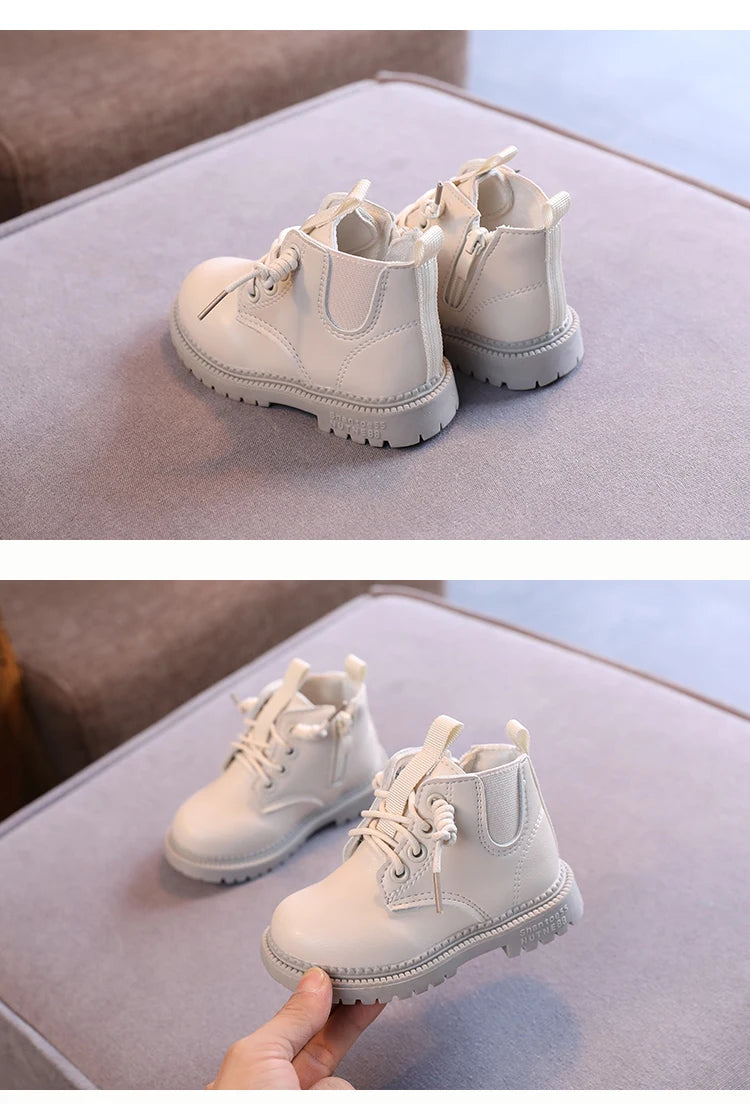 Kids Leather Chelsea Boots Waterproof Children Sneakers Beige Toddler Snow Boots Girl Winter Shoe Boy