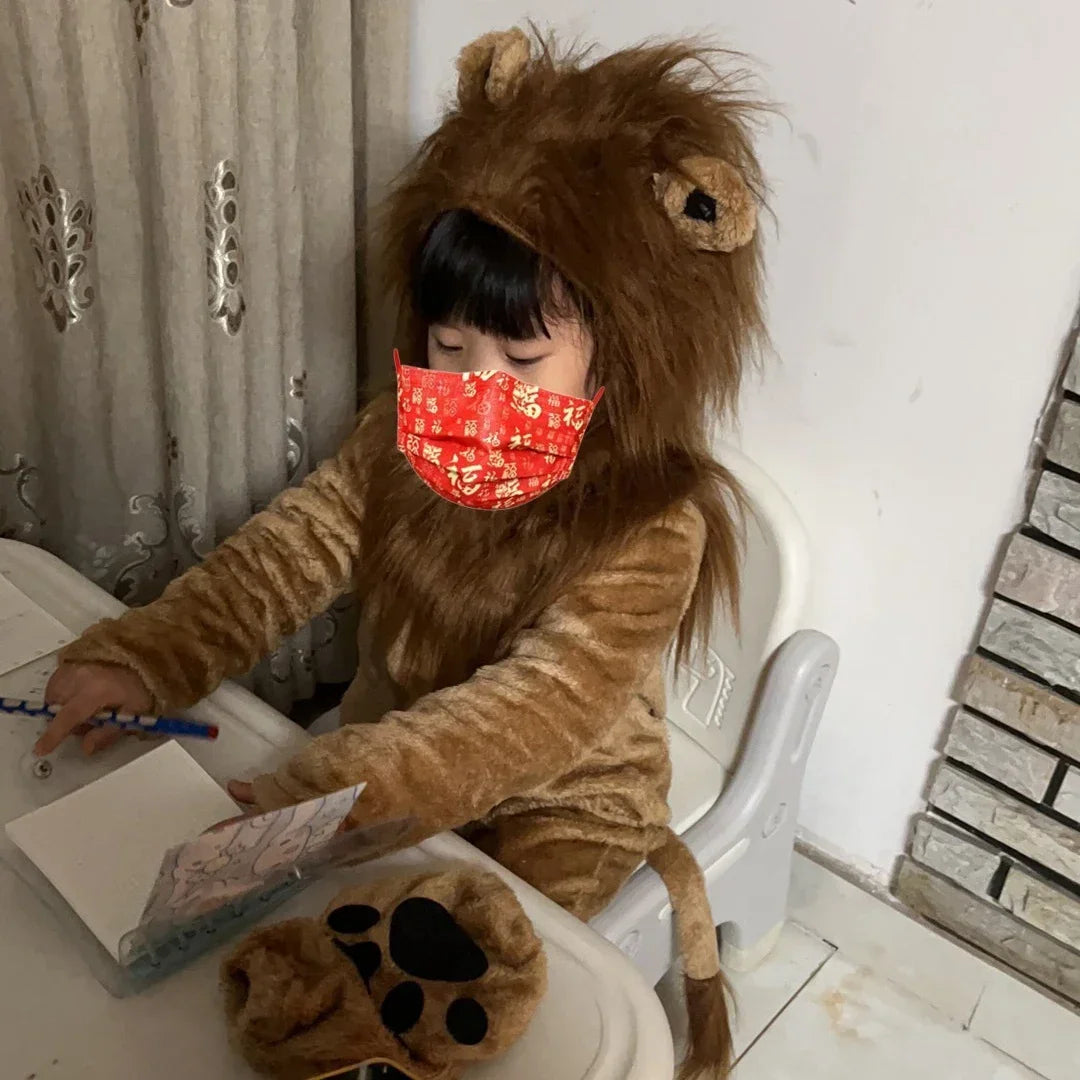Child Deluxe Lion King Costume Baby Kid Adult Furry Animal Carnival Party Halloween Cosplay Costume Fancy Movie Role Jumpsuit