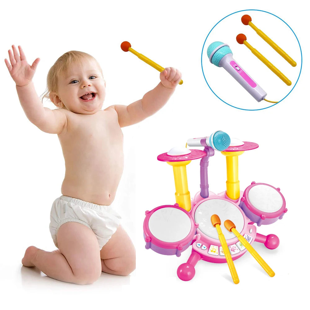 Kids Electric Drum Kit Toy – Musical Learning Instrument with Mic