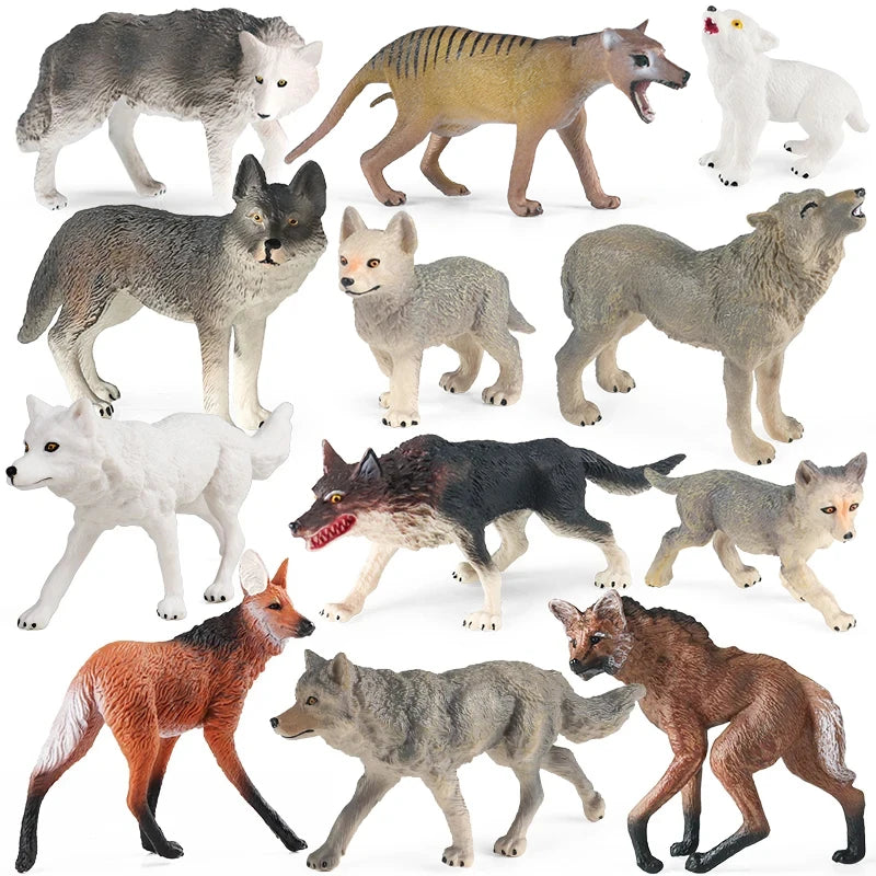 Oenux Wild Beast Animals Small Gray Wolf Maned Wolf Baby Wolves Simulation Model Action Figures Collection PVC Gift Kid Toy Gift
