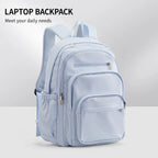 Casual Nylon Backpack, Backpack for Women, Multi-Pocket Design in Light Blue Durable for School, High School and College Bookbag
