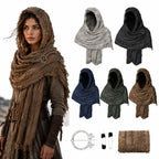 Medieval Vintage Hooded Shawl Scarf Cloak For Men Women Renaissance Halloween Tattered Layered Textured Frayed Cosplay Costume